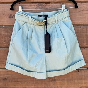 Pinko Bonnie faux leather, high rise shorts, belted, green sz IT 38/ US 2, NWT